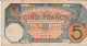 FRENCH WEST AFRICA AOF 5 FRANC NOTE 1919 SENEGAL DAKAR P-5  VG/F - Senegal