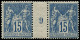 ** FRANCE - Poste - 101, Paire Millésime "9": 15c. Bleu. - 1876-1898 Sage (Tipo II)