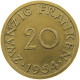 GERMANY WEST 20 FRANKEN 1954 SAARLAND #a047 0275 - 20 Franken