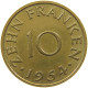 GERMANY WEST 10 FRANKEN 1954 SAARLAND #a047 0489 - 10 Franken