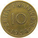 GERMANY WEST 10 FRANKEN 1954 SAARLAND #a021 0167 - 10 Franken