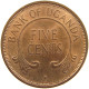 UGANDA 5 CENTS 1966  #s029 0219 - Uganda