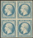 * No 15, Bleu, Bloc De Quatre (un Ex **), Jolie Pièce. - TB. - R - 1853-1860 Napoléon III