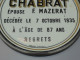 -PLAQUE MORTUAIRE RONDE PORCELAINE LIMOGES SAZERAT  1935 CABINET CURIOSITES   E - Limoges (FRA)