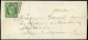 Let EMISSION DE 1849 - 2    15c. Vert, 2 Amorces De Voisin, Au Filet Dans Un Angle, Obl. GRILLE S. LSC, Au Verso Cachet  - 1849-1876: Klassieke Periode
