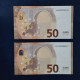 EURO SPAIN 50 V021B1 VC LAGARDE UNC, PAIR CORRELATIVE RADAR2 - 50 Euro