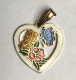 Ancien Pendentif Coeur En émail Vintage, Coeur, Papillon, Fleur - Pendentifs