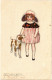 PC ARTIST SIGNED, MAUZAN, GIRL WITH A DOG, Vintage Postcard (b50974) - Mauzan, L.A.