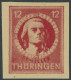 THÜRINGEN 97AXbp1UG , 1945, 12 Pf. Dunkelbräunlichrot, Vollgummierung, Dickes Papier, Steigende Papierstreifung, Ungezäh - Autres & Non Classés