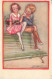 ILLUSTRATEUR SIGNE - Achille Mauzan - Deux Enfants Assis Sur Le Dos D'un Banc Vert - Carte Postale Ancienne - Mauzan, L.A.