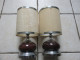 Paire Lampes De Chevet Vintage 60-70 Chrome & Céramique Boule Marron Abat Jour Tissu Pied Chromé - Lighting & Lampshades