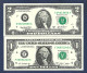 USA United States $2 Dollar 2003A & $1 Dollar 2009 MIRROR IMAGE RADAR SET UNC - Billetes De La Reserva Federal (1928-...)