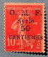 Syrie #58 1921 50c/10c Semeuse Camée VARIÉTÉ RARE INCONNU Surcharge Recto-verso Neuf Signé Scheller (France Liban Syria - Unused Stamps