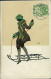 MARTE GRAF SIGNED 1920s POSTCARD -  SILHOUETTE - WOMAN WITH ICE SLED - (5221) - Graf, Marte