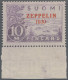 Finland: 1930, 10 M Violett, Overprinted "ZEPPELIN 1930" In Red, Two Times Tied - Briefe U. Dokumente