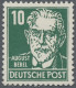 DDR: 1953, Persönlichkeiten: Bebel 10 (Pf) (dunke)bläulichgrün, Auf Gestrichenem - Neufs