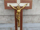 Ancien Croix Crucifix INRI Christ Bois Marqueterie - Religiöse Kunst