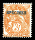 * N°109, 3c Blanc Surchargé 'SPECIMEN' En Bleu. SUP. R.R. (signé Scheller/certificat)  Qualité: * - 1900-29 Blanc