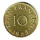 SAARLAND  / 10 FRANKEN / 1954 - 100 Francos