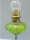 Delcampe - - ANCIENNE LAMPE A PETROLE PIED ETAIN BOL VERRE COULEUR VERTE Complète   E - Lámparas Y Arañas