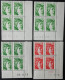 1973 & 1974** Sabine 1F Vert & Rouge Coins Datés X4 - 1970-1979