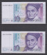 Deutsche Bundesbank 2 Banknoten 1991 Gauß 10 DM Bankfrisch , - 10 Deutsche Mark