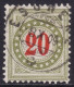 Schweiz: Portomarke SBK-Nr. 26AN (Rahmen Grünlicholiv, Wasserzeichen Kreuz, 1907-1910) Stempel ESCHENZ 8 X 09 - Taxe