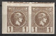 GREECE 1891-1896 Small Hermes Head Athens Print 1 L Brown  Horizontal Pair Vl. 97 MH - Neufs