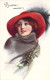 ILLUSTRATEUR - C Barber - Femme Au Chapeau Rouge Avec Du Gui - Carte Postale Ancienne - Barber, Court