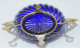 Delcampe - -JOLIE COUPELLE VIDE POCHE VERRE Bleu MONTURE Bronze Avec 2 PIEDS BLASONS   E - Vetro & Cristallo