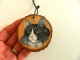 Norwegian Forest Cat Hand Painted On A Natural Wood Decoration 6cm X 6 Cm - Animals