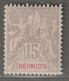 REUNION - N°48 * (1900-05) 15c Gris Et Rouge - Unused Stamps