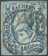 SACHSEN 13b O, 1859, 10 Ngr. Blau, II. Auflage, Nummernstempel 2, Kleine Rückseitige Schürfung Sonst Pracht, Kurzbefund  - Saxony