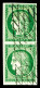 O N°2, 15c Vert En Paire Verticale Obl Grille Sans Fin, Très Belles Marges. SUPERBE. R.R. (signé Brun/certificat)  Quali - 1849-1850 Cérès