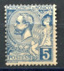 RC 27565 MONACO COTE 60€ N° 13 - 5c BLEU PRINCE ALBERT NEUF * MH - Unused Stamps