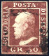 O 1859, 50 Grana Lacca Bruno, Ben Marginato E Annullato Con Il Bollo "ferro Di Cavallo" Che Lascia Libera L'effigie Del  - Sicile