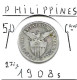 PHILIPPINES  US. Administration  50  Centavos  Eagle  KM171  Année 1908s  Ag. 0.750,  . TB+ - Philippinen