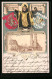 Lithographie Ganzsache Bayern PP10C1 /01: München, 6. Delegiertenversammlung Des Bayer. Verkehrsbeamten-Vereins 1900  - Trenes
