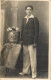 Souvenir Photo Postcard Elegant Boy Haircut 1936 Flower Bucket - Photographs