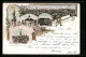 Lithographie Meerane, Panorama, Kirche, Neue Webschule  - Meerane