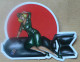 THEME FEMME / SEXY / GUERRE : AUTOCOLLANT PIN-UP OBUS - FOND ROUGE - Stickers