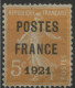 PREOBLITERE N° 33 Cote 90 € Signé J. F. BRUN "POSTES FRANCE 1921" - 1893-1947