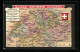 Delcampe - AK Schweiz, Landkarte Und Wappen Der Schweiz  - Cartes Géographiques