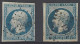 NAPOLEON N°10 25c Bleu & 10a 25c Bleu Foncé Oblitéré Losange PC - 1852 Luigi-Napoleone