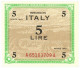 5 LIRE OCCUPAZIONE AMERICANA IN ITALIA MONOLINGUA FLC 1943 SUP - Ocupación Aliados Segunda Guerra Mundial