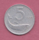 Italy, 1955-5 Lire- Aluminium- Obverse Rudder. Reverse Dolphin - BB, VF, TTB, SS- - 5 Lire