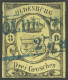 OLDENBURG 8 O, 1859, 3 Gr. Schwarz Auf Graugelb, Blauer R2 OLDENBURG, Feinst (rückseitige Schürfung), Kurzbefund Stegmül - Oldenbourg