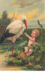 N°24249 - Carte Gaufrée - Serie 9532 - Bébé Tendant Ses Bras Vers Une Cigogne - Baby's
