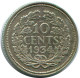 10 CENTS 1934 NETHERLANDS SILVER Coin #AR967.U.A - 10 Cent