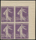 FRANCE Poste ** - 136b, Chiffres Maigres, Bloc De 4 Non Dentelé, Cdf, Luxe, Signé Brun: 35c. Semeuse Violet - Unused Stamps